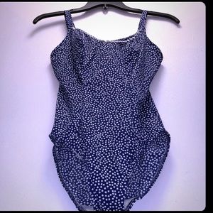 NWOT Freya, 30F, 1 piece blue/white bathing suit